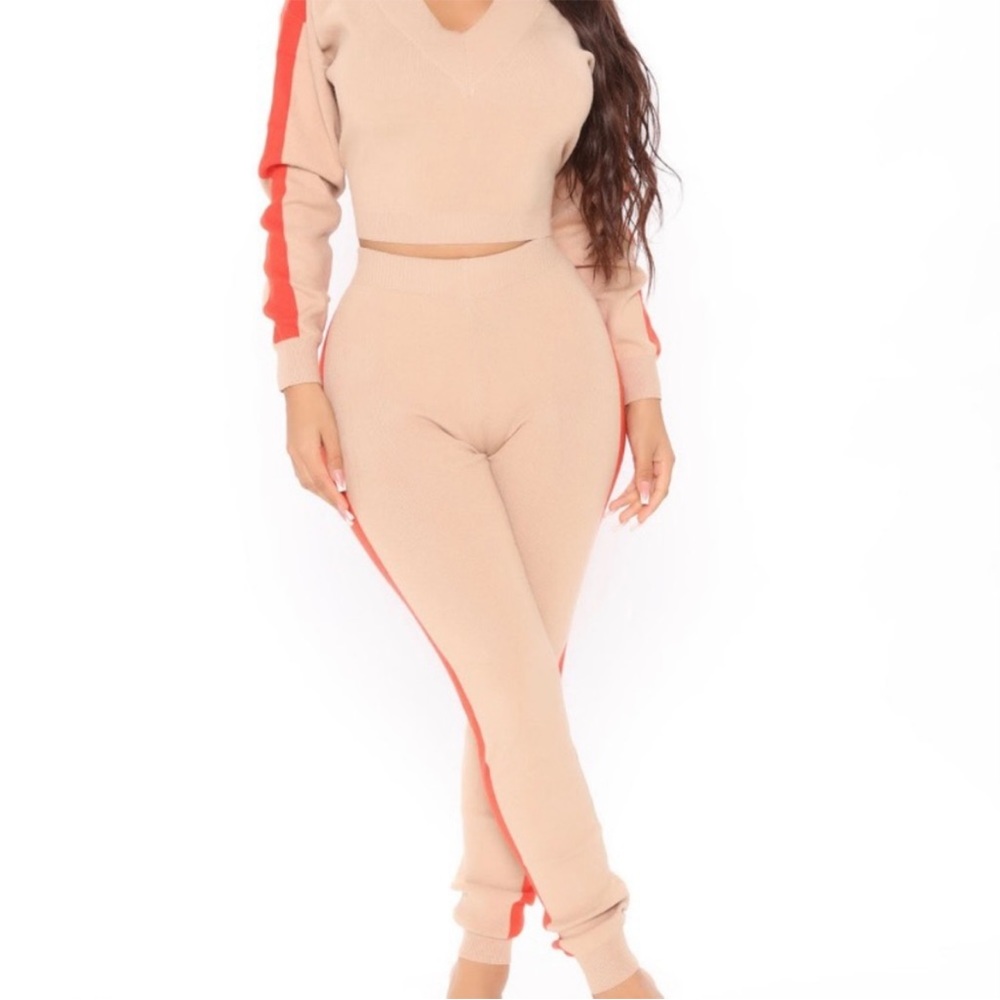 Fashion Nova sweater jogger set - orange/beige size L